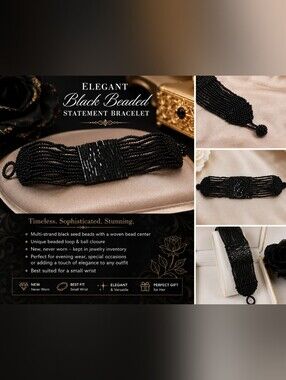 Elegant Black Beaded Statement Bracelet by